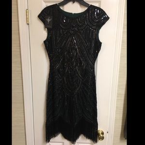 NWT Vijiv Beaded Dark Green Flapper Dress